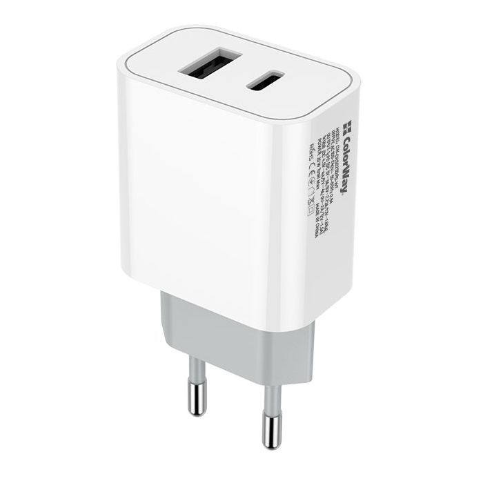 Зарядний пристрій ColorWay Type-C PD + USB QC3.0 (20W) V2 white (CW-CHS025QPD-WT) зображення 3