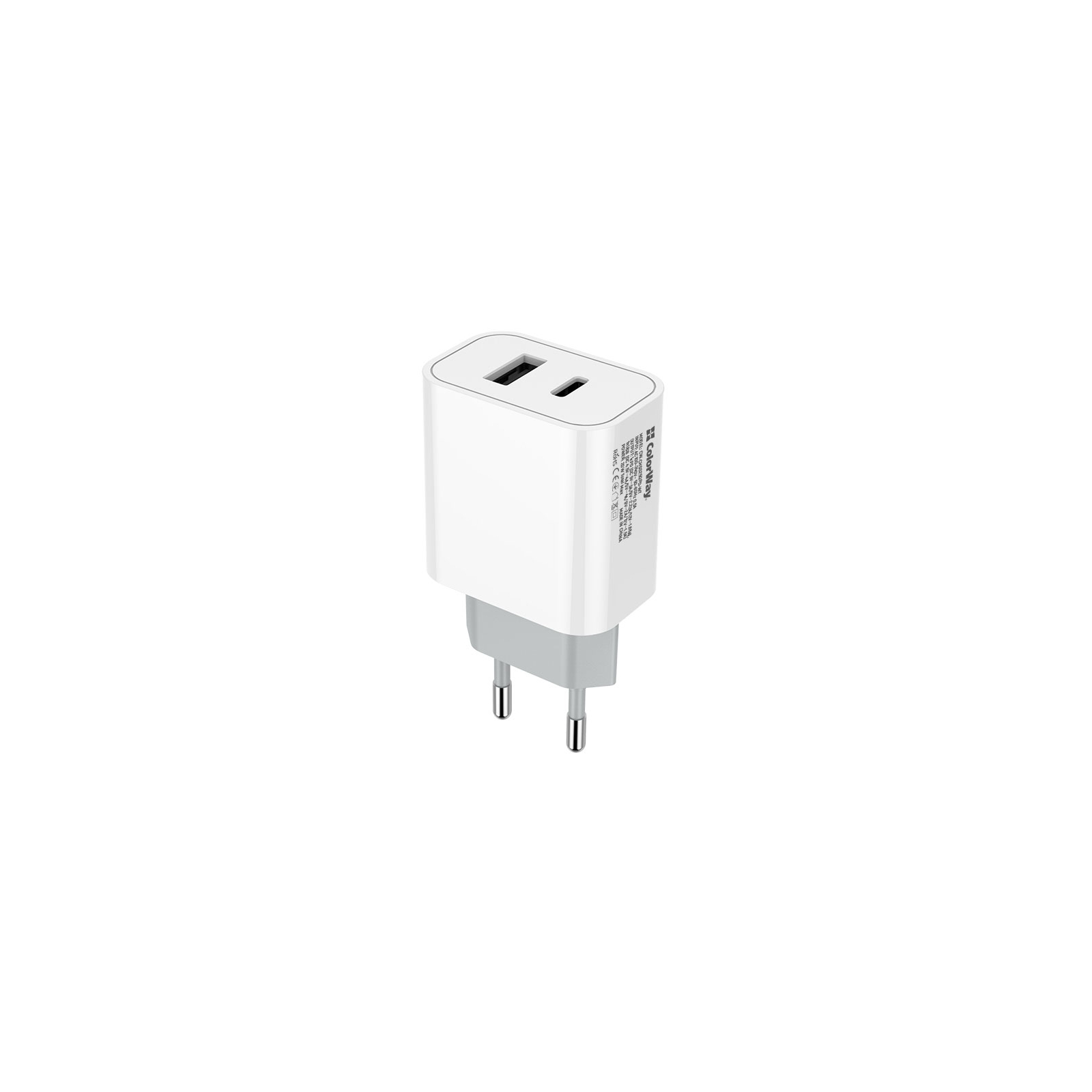 Зарядний пристрій ColorWay Type-C PD + USB QC3.0 (20W) V2 white (CW-CHS025QPD-WT) зображення 3