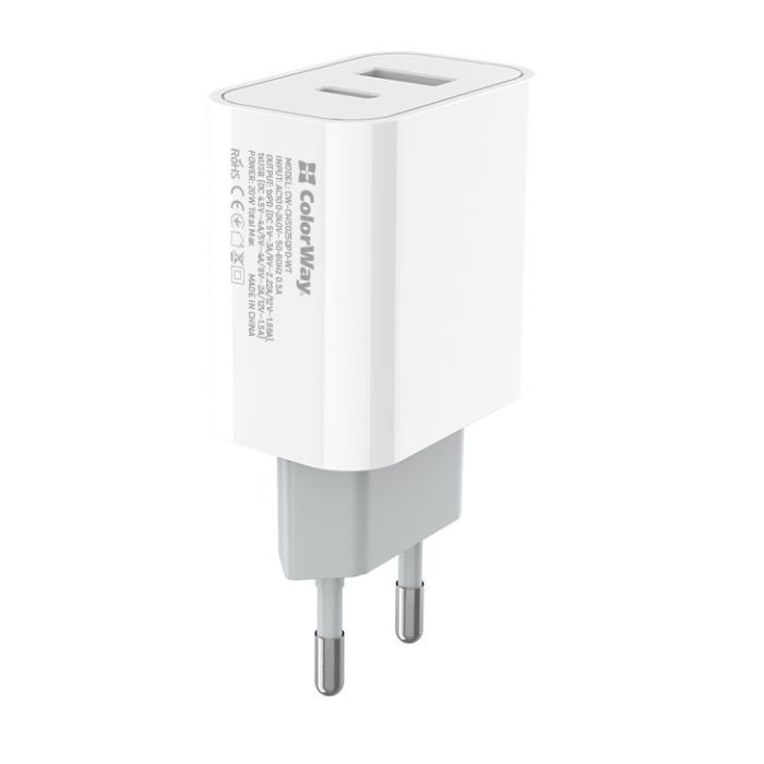 Зарядний пристрій ColorWay Type-C PD + USB QC3.0 (20W) V2 white (CW-CHS025QPD-WT) зображення 4