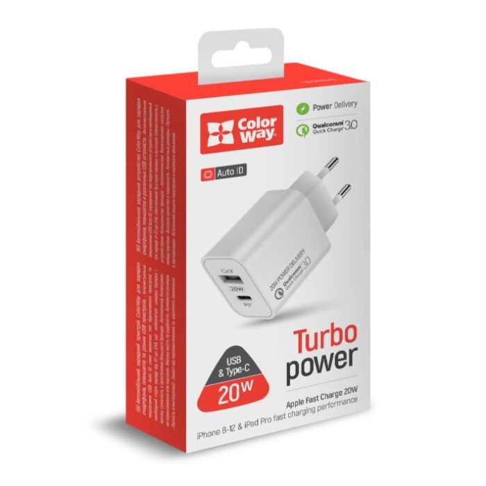 Зарядний пристрій ColorWay Type-C PD + USB QC3.0 (20W) V2 white (CW-CHS025QPD-WT) зображення 7