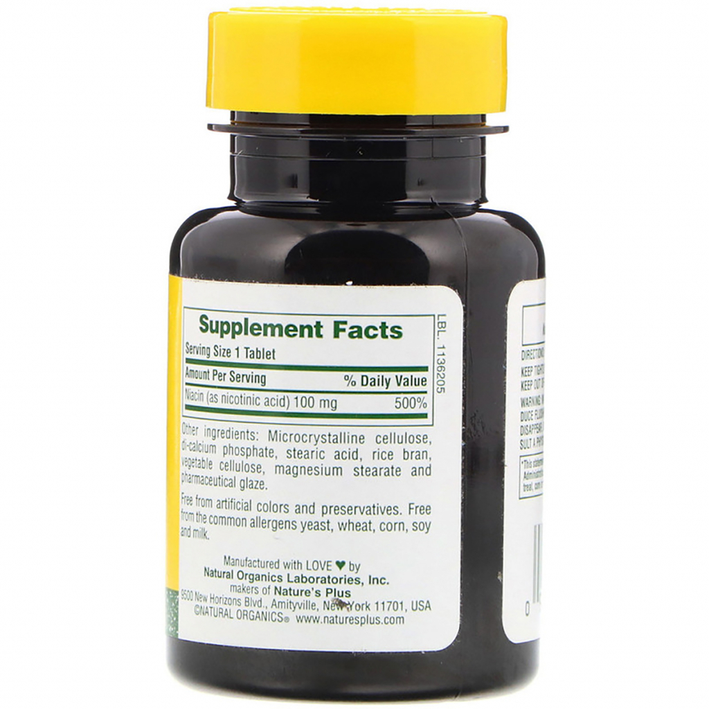 Витамин Natures Plus Ниацин, Niacin, 100 мг, 90 таблеток (NAP-01850) изображение 2