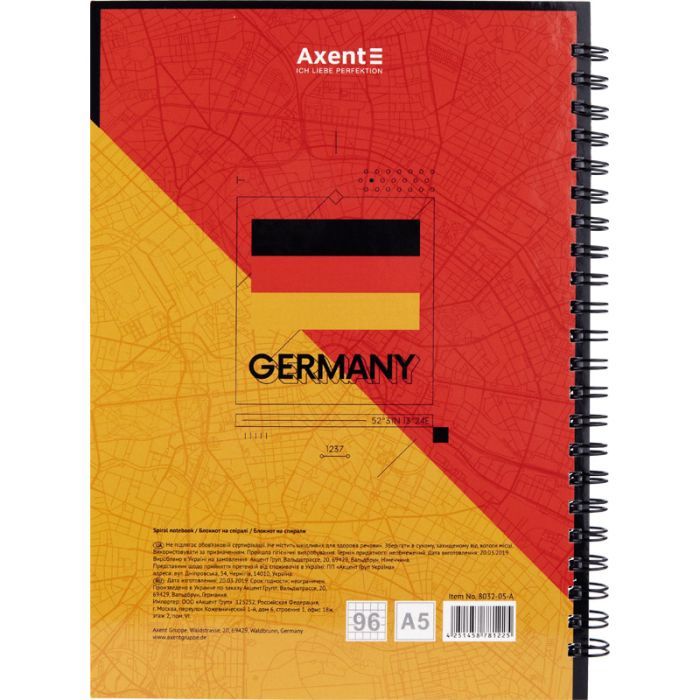 Блокнот Axent на спіралі тверда обкл., А5, 96арк. Berlin (8032-05-A) зображення 2