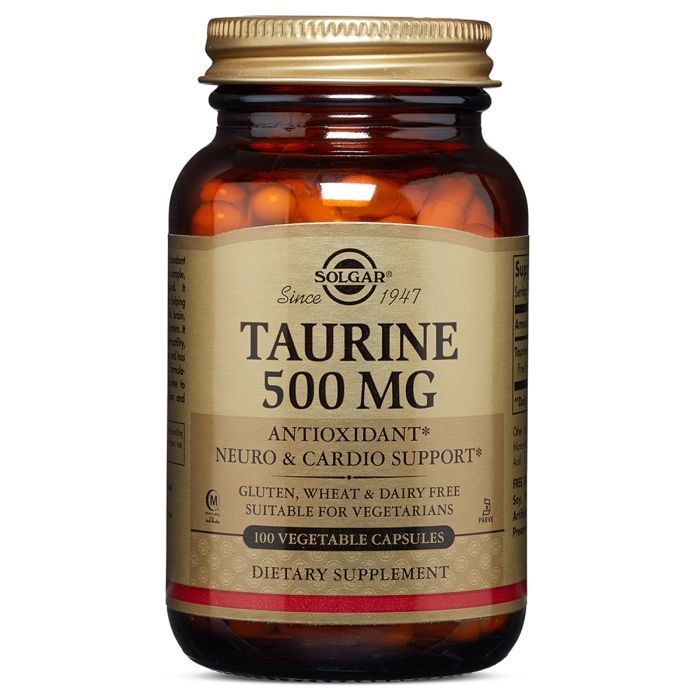 Амінокислота Solgar Таурин, Taurine, 500 мг, 100 вегетаріанських капсул (SOL02701)