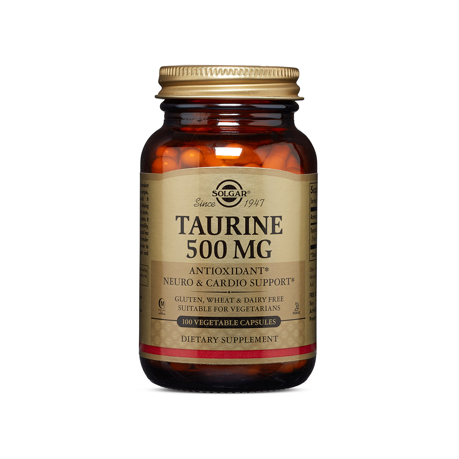 Амінокислота Solgar Таурин, Taurine, 500 мг, 100 вегетаріанських капсул (SOL02701)