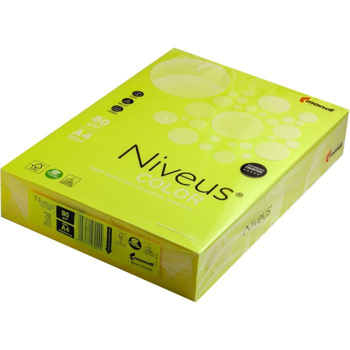 Бумага Mondi Niveus COLOR NEON Yellow A4, 80g, 500sh (A4.80.NVN.NEOGB.500)
