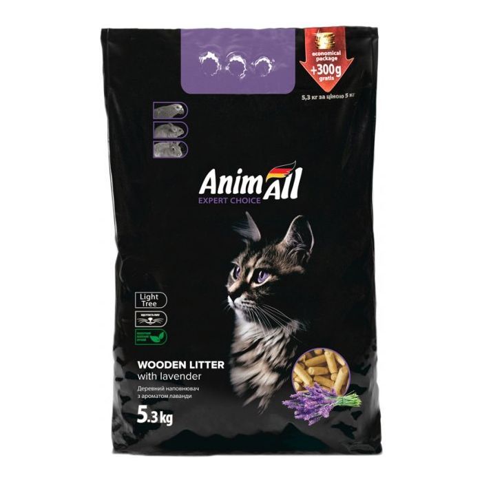 Наполнитель для туалета AnimAll Древесный с ароматом лаванды 5.3 кг (151635)