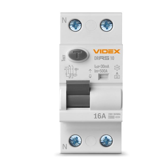 Дифференциальное реле (УЗО) Videx RESIST А 2п 30мА 10кА 16А (VF-RS10-DR2А16) изображение 2