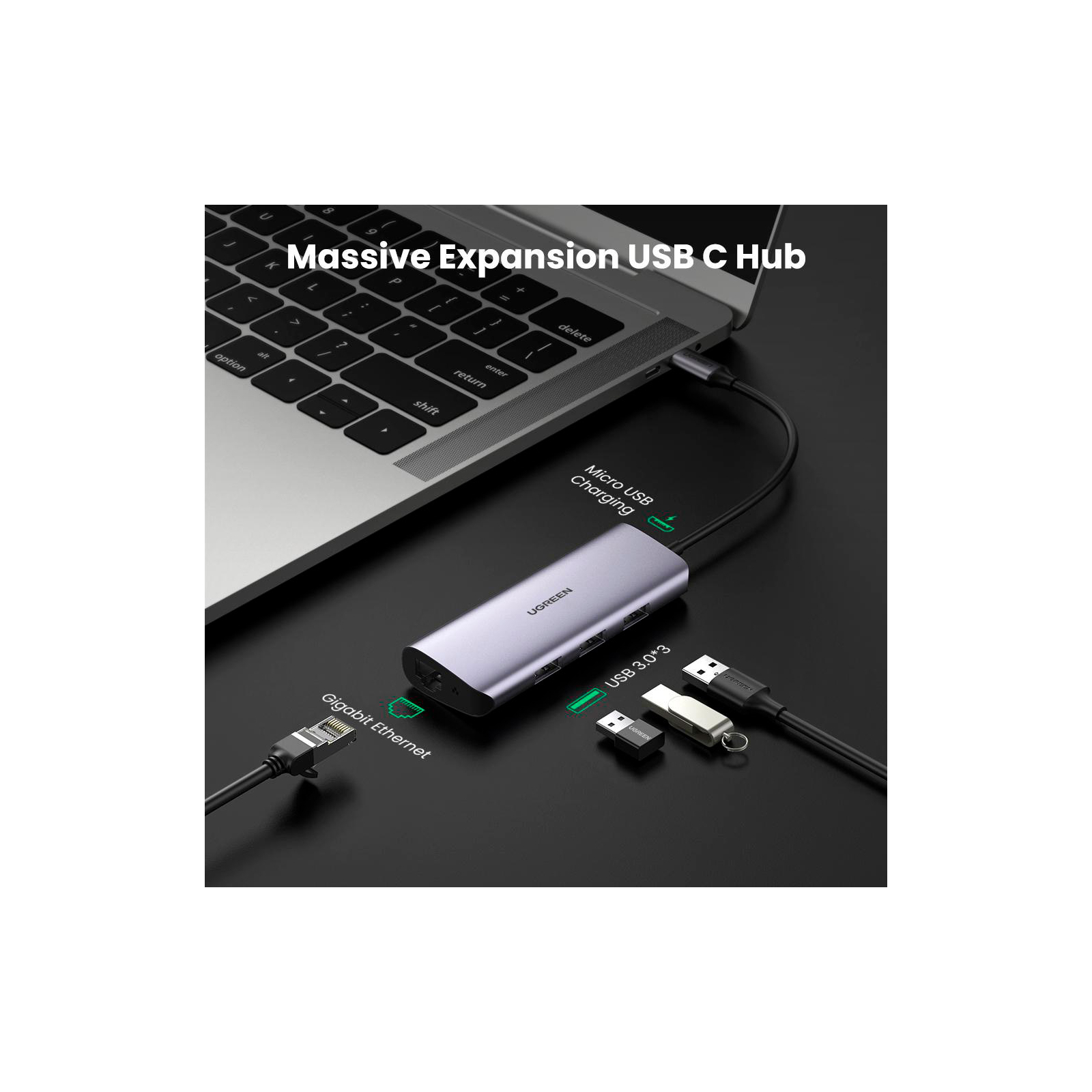Концентратор Ugreen USB3.0 Type-C to USB 3.0x3/RJ45/ CM236 (60718) изображение 2