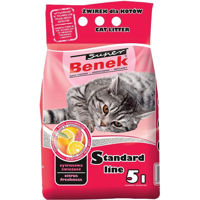 Наполнитель для туалета Super Benek Бентонитовый стандартный с ароматом цитрусовой свежести 10 л (5905397018629)