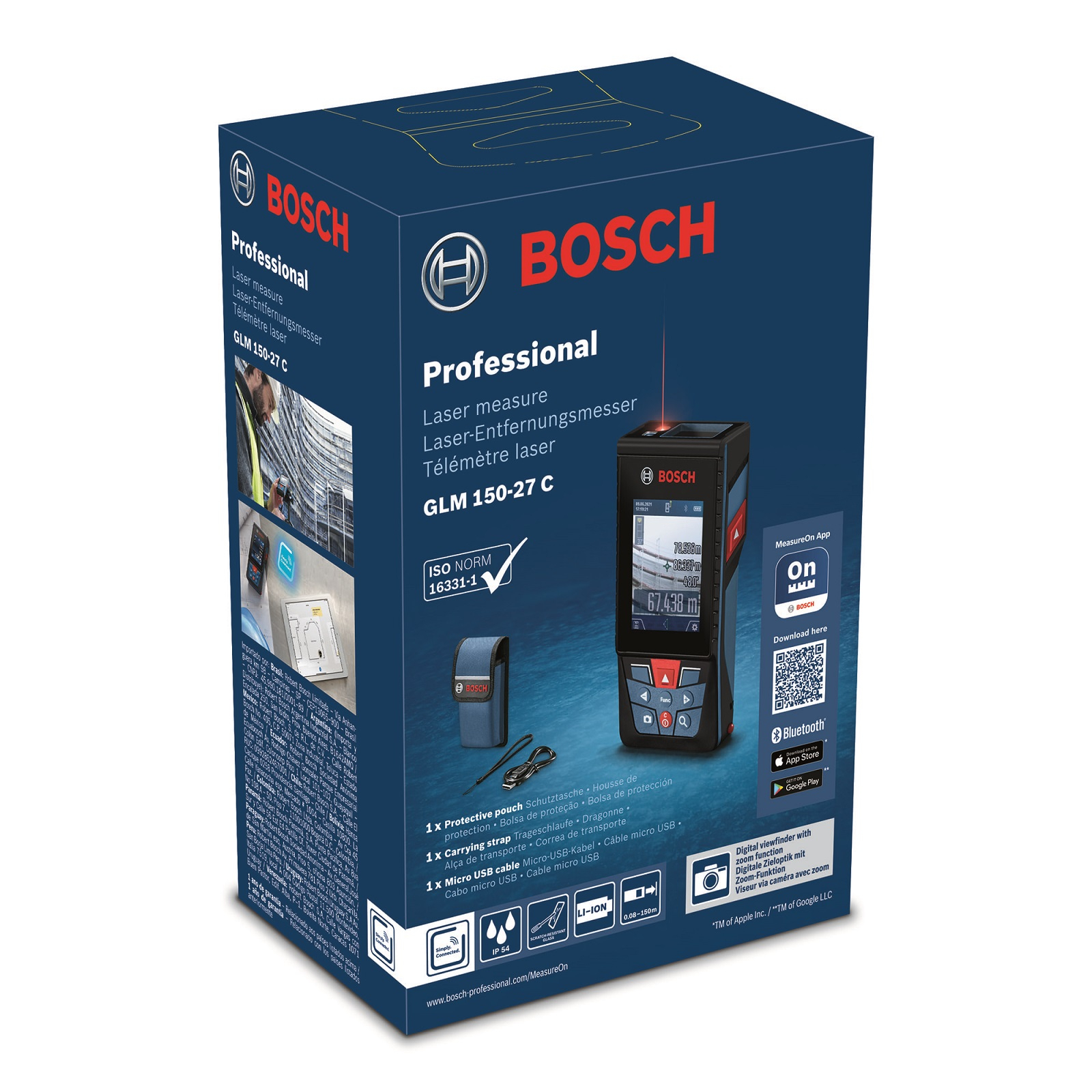 Далекомір Bosch GLM 150-27 C, 0.08–100м, ±1.5мм, 0-360°, Bluetooth, чохол, 0.21кг (0.601.072.Z00) зображення 9