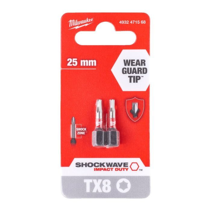 Набор бит Milwaukee SHOCKWAVE, TX8, 25мм, 2шт (4932471568) изображение 3