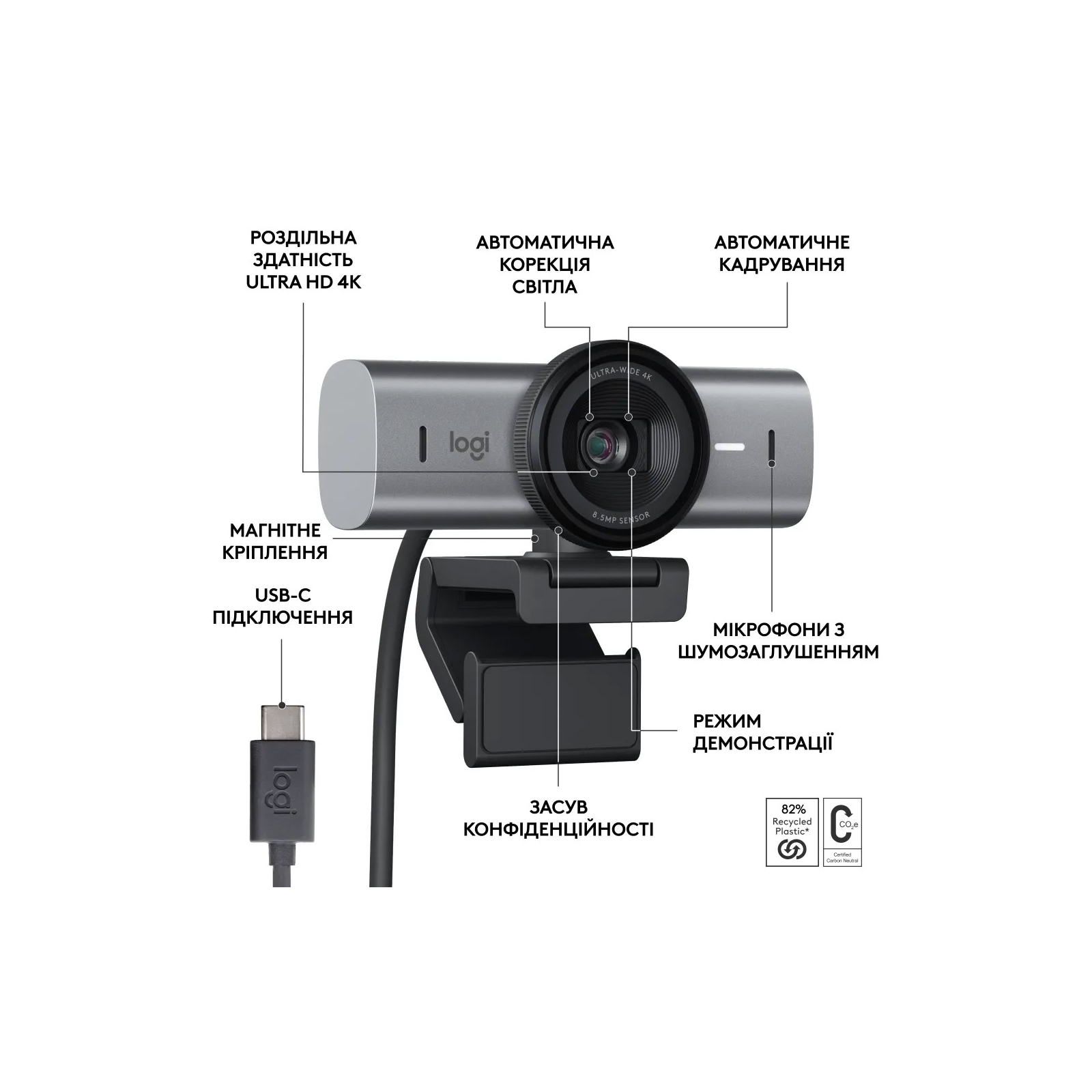Веб-камера Logitech MX Brio 4K Pale Grey (960-001554) изображение 6