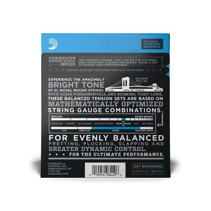 Струны для гитары D'Addario XL Nickel Wound Balanced Tension Bass Medium (50-120) (EXL160BT) изображение 3