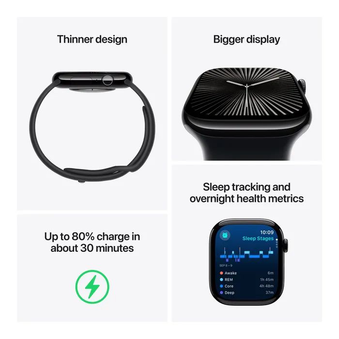 Смарт-часы Apple Watch Series 10 GPS 46mm Jet Black Aluminium Case with Black Sport Band - S/M (MWWP3QH/A) изображение 3