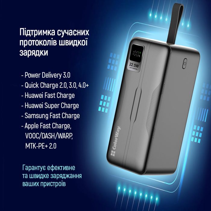 Батарея універсальна ColorWay 50 000 mAh PD/18W, QC3.0/22.5, Digital Display, Black (CW-PB500LPC5BK-PDD) зображення 10