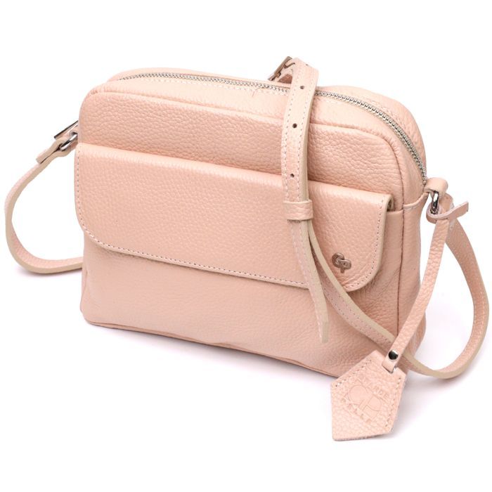 Сумка Grande Pelle Кросс-боди из натуральной кожи Пудровая (11694)