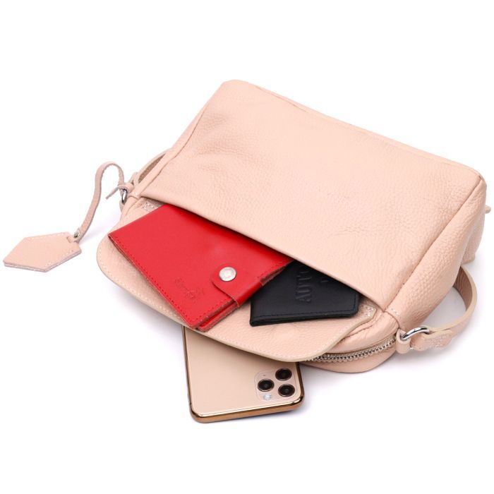 Сумка Grande Pelle Кросс-боди из натуральной кожи Пудровая (11694) изображение 6