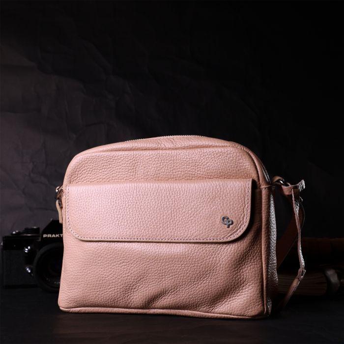 Сумка Grande Pelle Кросс-боди из натуральной кожи Пудровая (11694) изображение 7