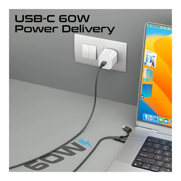 Дата кабель USB-C to USB-C + Lightning black Promate (powerlink-cci.black) изображение 4 Дата кабель USB-C to USB-C + Lightning black Promate (powerlink-cci.black) изображение 4