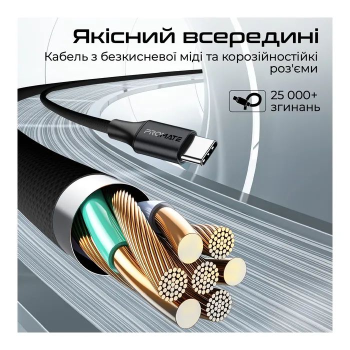 Дата кабель USB-C to USB-C + Lightning black Promate (powerlink-cci.black) изображение 7 Дата кабель USB-C to USB-C + Lightning black Promate (powerlink-cci.black) изображение 7