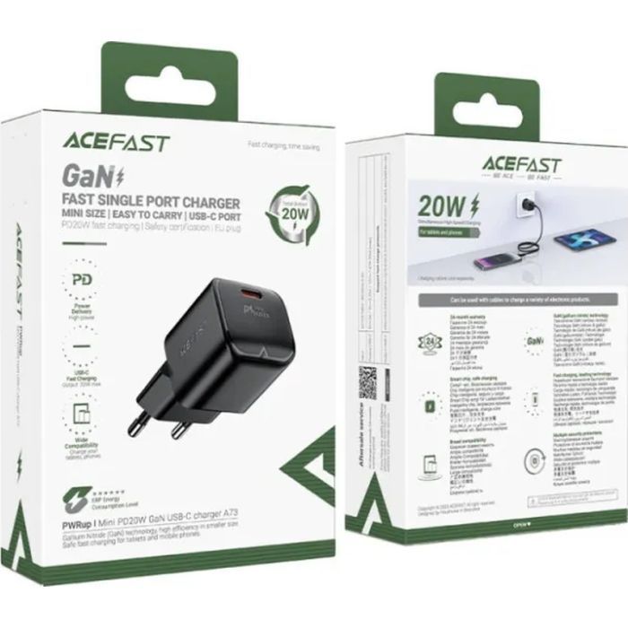 Зарядний пристрій Acefast USB-C 20W Gan A73 mini Fast Charger Black (6974316282648) зображення 4