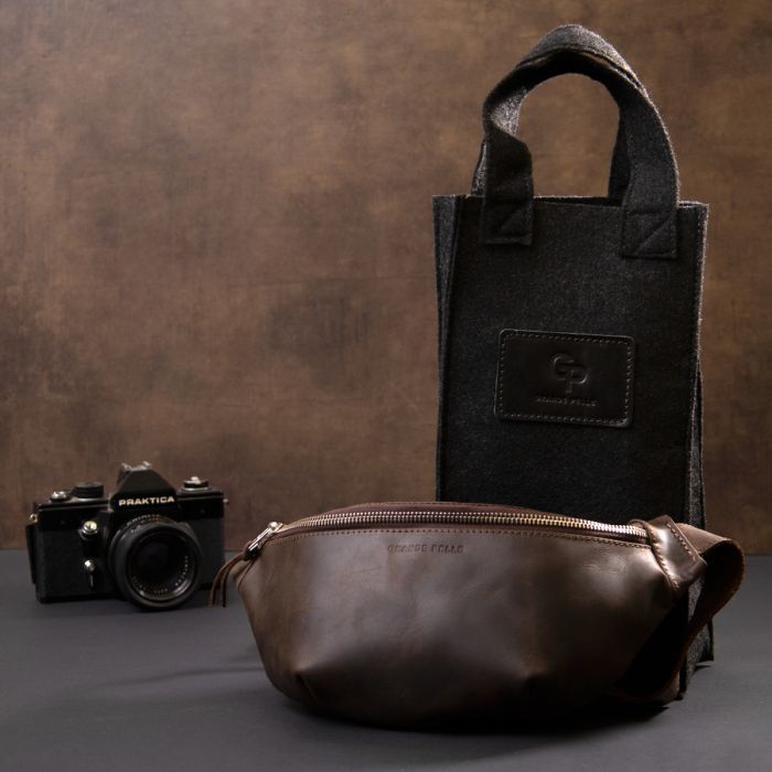 Сумка Grande Pelle Бананка в винтажной коже Коричневая (11154) изображение 10