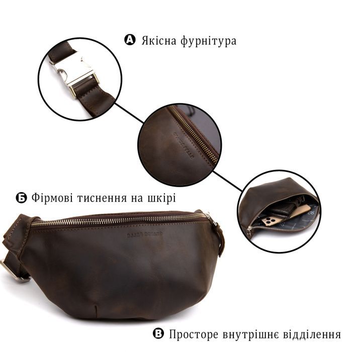 Сумка Grande Pelle Бананка в винтажной коже Коричневая (11154) изображение 4