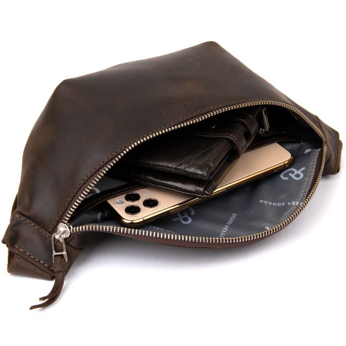 Сумка Grande Pelle Бананка в винтажной коже Коричневая (11154) изображение 6