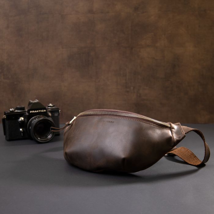 Сумка Grande Pelle Бананка в винтажной коже Коричневая (11154) изображение 7