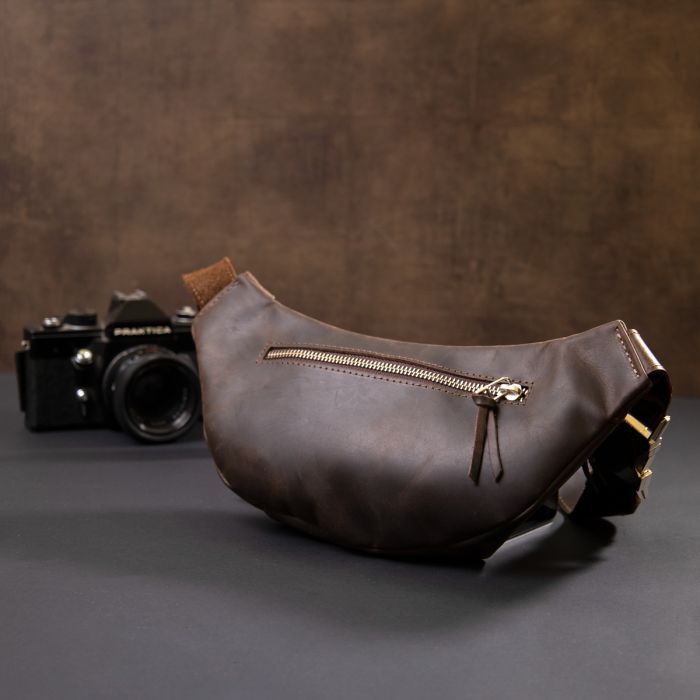 Сумка Grande Pelle Бананка в винтажной коже Коричневая (11154) изображение 8