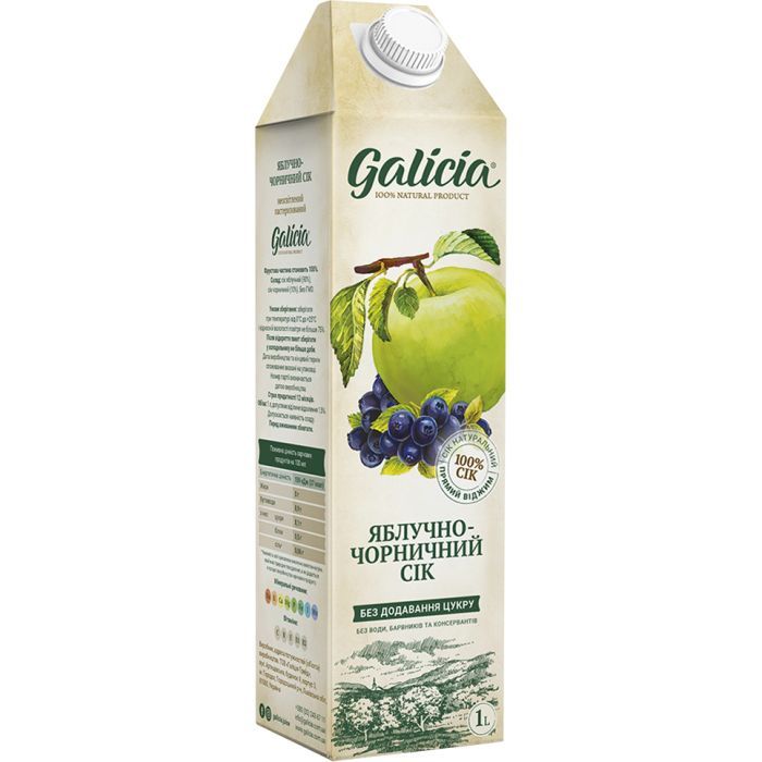Сок Galicia Яблочно-черничный прямой отжим неосвещенный 1 л (4820209560190)