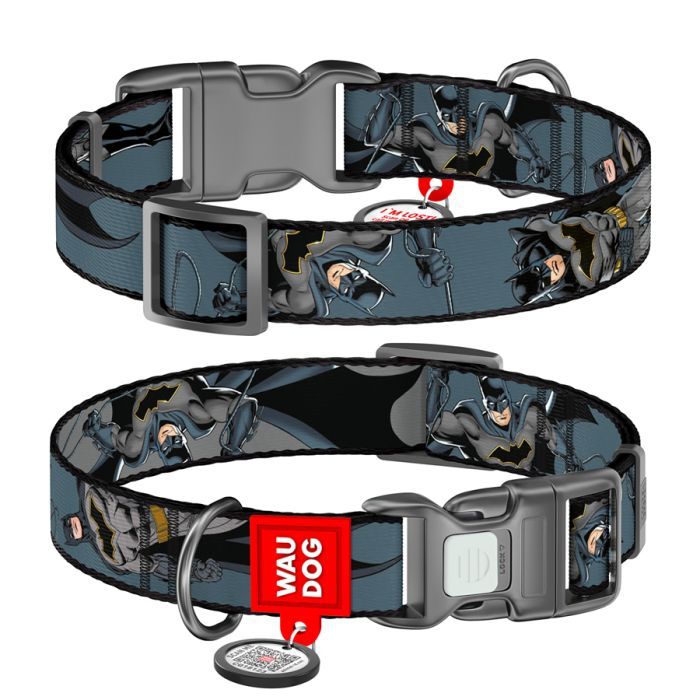 Ошейник для животных WAUDOG Nylon с QR паспортом "Тень Бэтмена", пластиковый фастекс, M (281-1078)