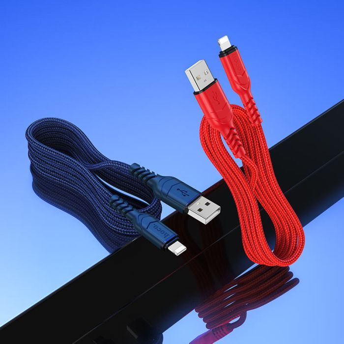 Дата кабель USB 2.0 AM to Lightning 1.0m 2.4A nylon X59 blue HOCO (6931474744883) изображение 4