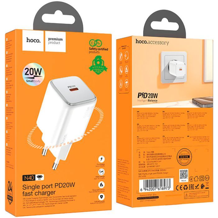 Зарядное устройство HOCO N40 Mighty USB-C PD20W White (6942007616973) изображение 4