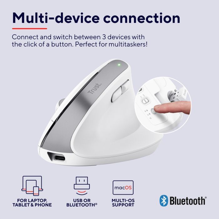 Мышка Trust Bayo+ Ergonomic Wireless/Bluetooth Black (25146) изображение 10