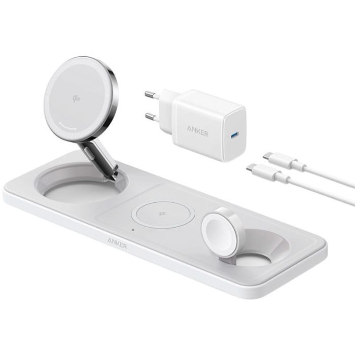 Зарядний пристрій Anker MagGo Wireless Charging Station 15W 3-in-1 Pad White (B25M1321) зображення 6