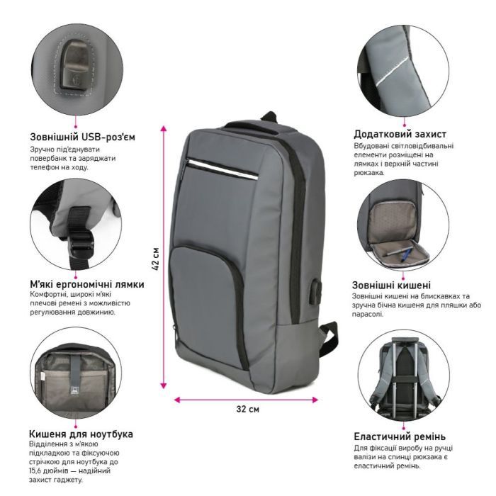 Рюкзак туристический NikiBo Essential 16л сірий (30011205-07) изображение 8