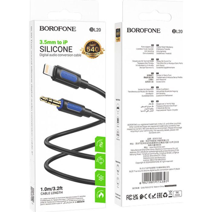 Кабель мультимедійний Lightning to 3.5mm M 1.0m silicone black BOROFONE (6941991114397) зображення 5