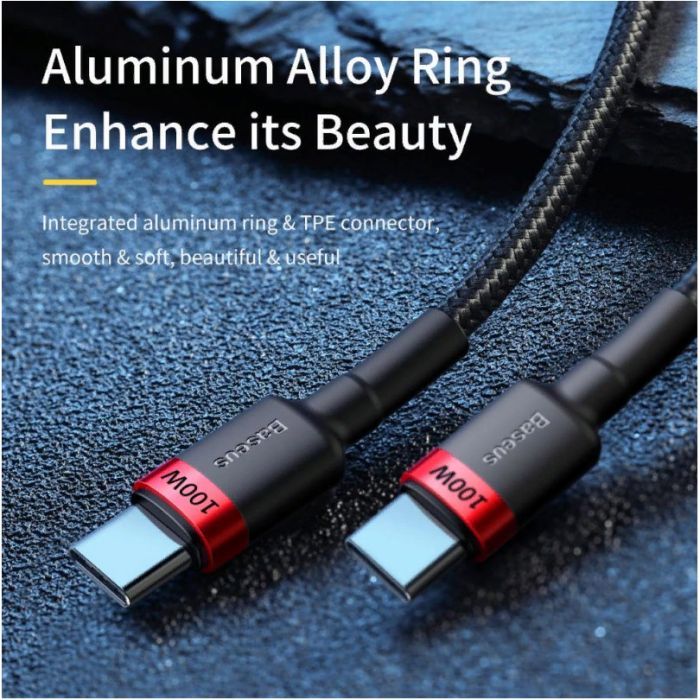 Дата кабель USB-C to USB-C 2.0m 100W 5A black-grey Baseus (CATKLF-ALG1) зображення 2