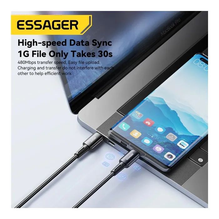 Дата кабель USB-C to USB-C 1.0m 240W Essager (EXCTT3-CG0G-P) изображение 5