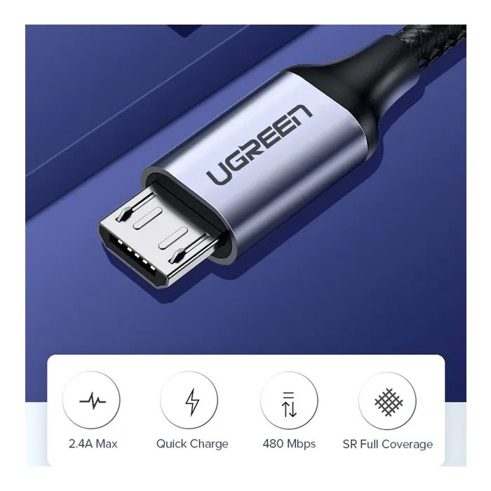 Дата кабель USB 2.0 AM to Micro 5P 1.5m 2A US290 white Ugreen (60152) изображение 3
