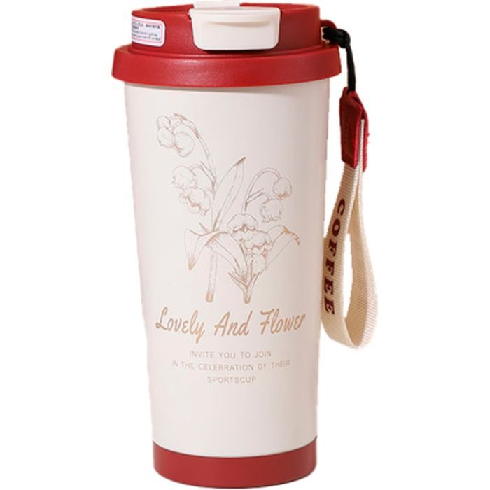 Термокружка Merlion TermCoffee 500 мл з трубочкою, біла з червоним (TermCoffee-500WR)