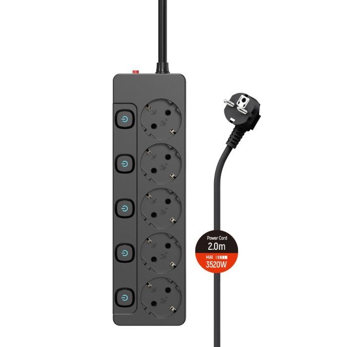 Сетевой фильтр питания ColorWay CW-PSEA52SBK 5 розеток2м (CW-PSEA52SBK) изображение 4