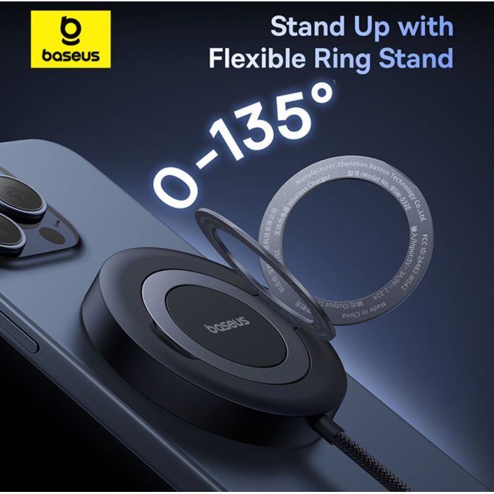 Зарядное устройство Baseus Simple Mini4 Magnetic Wireless Charging Stand Qi2 15W Cosmic Black (P10273300121-01) изображение 12