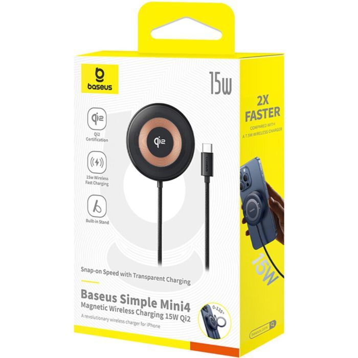 Зарядное устройство Baseus Simple Mini4 Magnetic Wireless Charging Stand Qi2 15W Cosmic Black (P10273300121-01) изображение 7