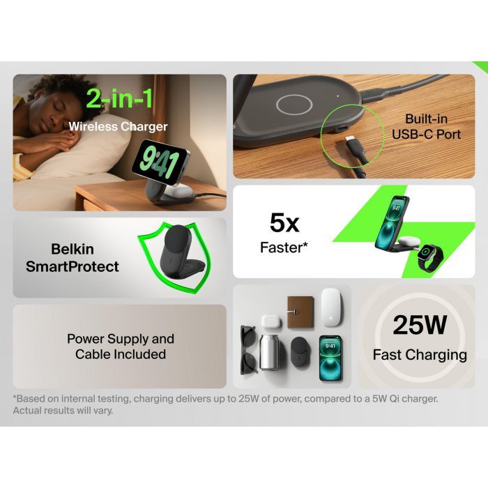 Зарядное устройство Belkin UltraCharge Wireless 2-in-1 25W white (WIZ039KQWH) изображение 13