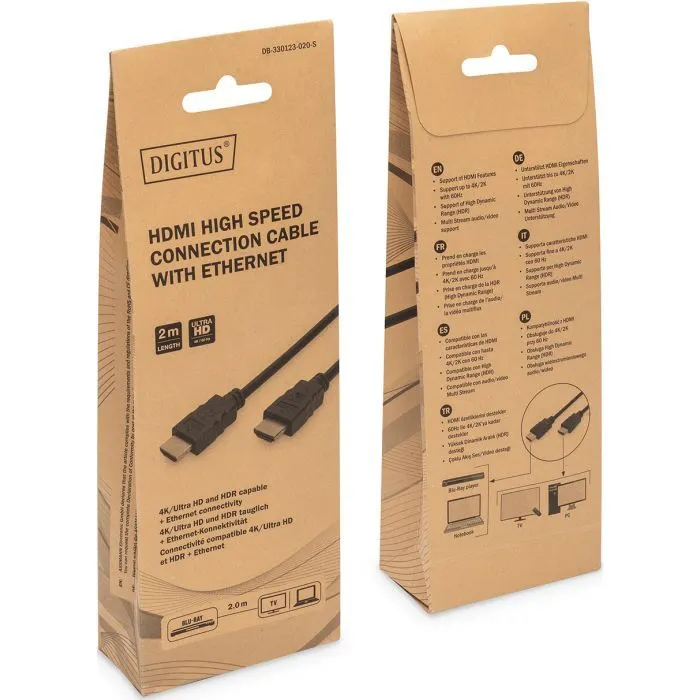 Кабель мультимедийный HDMI M to HDMI M 2.0m 4K60Hz w/Ethernet black Digitus (DB-330123-020-S) изображение 3
