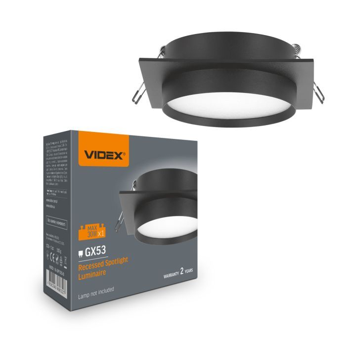 Светильник Videx під лампу GX53 врізний Квадратний Чорний (VL-SPF33S-B)