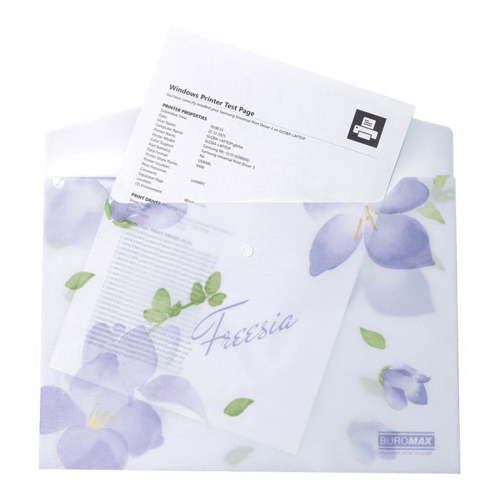 Папка - конверт Buromax А4 на кнопці, FREESIA ARABESKI, напівпрозора, бузкова (BM.3943-26) зображення 2