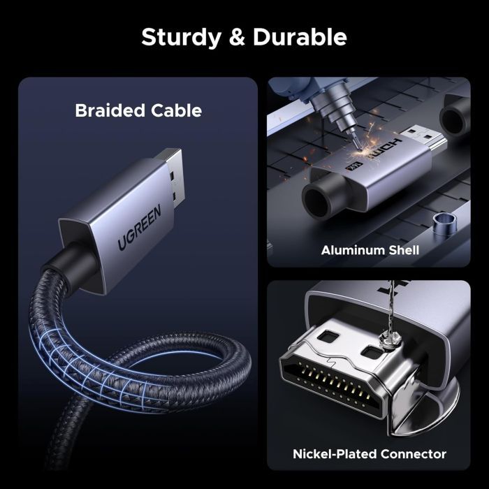 Кабель мультимедийный HDMI M to HDMI M 2.0m V2.2 16K60Hz 96Gbps braided black Ugreen (65900) изображение 7